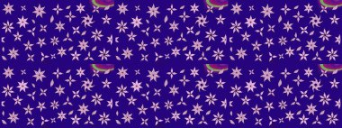 Renkli Bahar Teması eskiz kalıbı. Asya tekstil tarzında. Raster illüstrasyonu. Düz Çiçek Elementleri Tasarımı. Mavi renkli çiçekler. Çiçek desenini çiz.