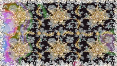 Kusursuz oryantal klasik altın desen. Gri renklerde altın tekrarlayan elementler içeren Raster soyut arkaplanı.