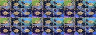 Altın elementlerle mavi renklerde altın desen. Raster oryantal süs. Altın deseni çiz.