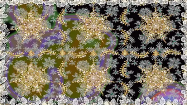 Klasik raster sarısı, kusursuz desen. Çiçek süsü kumaş deseni, cam, çiçek desenli altın elementli gri renkli metal..