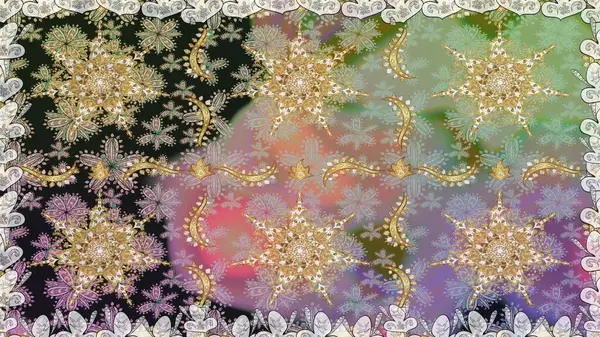 Kusursuz altın desenli bukleler. Doğu tarzı arabesk. Raster illüstrasyonu. Raster altın desen. Altın elementli nötr renkler.