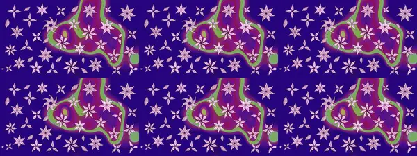 Raster illüstrasyonu. Çiçek süslemeli çizim deseni. Mavi renkte çiçekler.