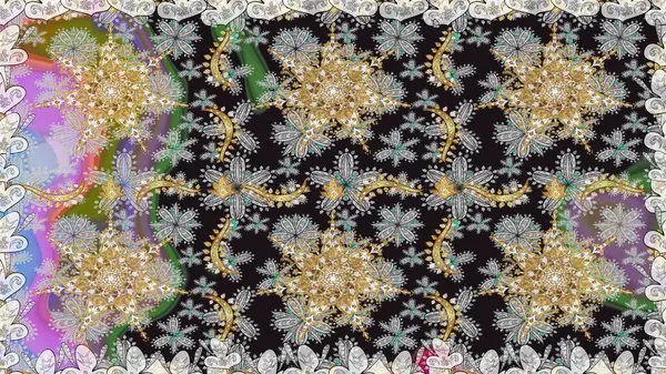 Kusursuz oryantal klasik altın desen. Gri renklerde altın tekrarlayan elementler içeren Raster soyut arkaplanı.