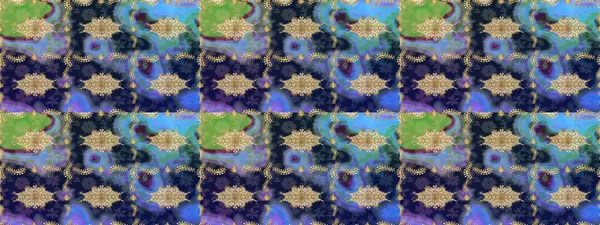 Altın elementlerle mavi renklerde altın desen. Raster oryantal süs. Altın deseni çiz.