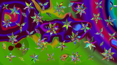 Raster çiçek izi. Klasik taslak çizimi. Çiçek yeşili çizim deseni.