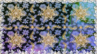 Gri renkli ve altın elementli altın desenli. Geleneksel klasik altın desen. Raster oryantal süs. Barok tarzında kusursuz bir doğulu süsü..