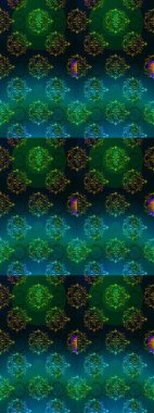 Kusursuz dekoratif arka plan, çiçek mandala. Raster illüstrasyonu. Çiçek. Mavi, yeşil ve siyah renklerde.