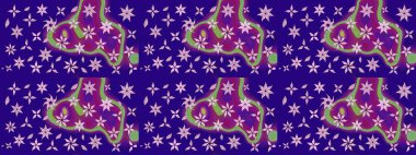 Raster illüstrasyonu. Çiçek süslemeli çizim deseni. Mavi renkte çiçekler.