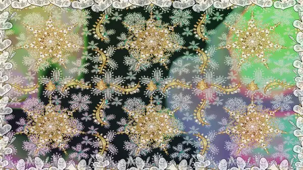 Klasik oryantal desen gri renklerden üstündür. Damask pürüzsüz süsü. Geleneksel raster ve altın desen.