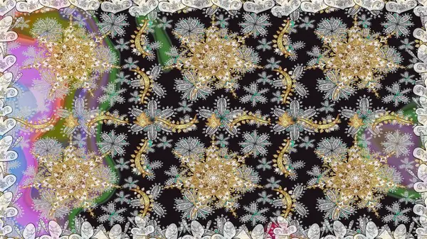 Kusursuz oryantal klasik altın desen. Gri renklerde altın tekrarlayan elementler içeren Raster soyut arkaplanı.