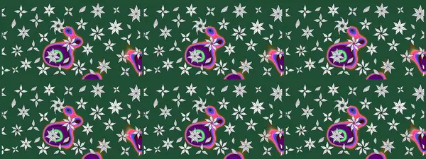 Suluboya elle çizilmiş çiçek desenli eskiz deseni. Parlak renkli fantezi çiçekleri, yapraklar, yeşil renkli tomurcuklar.