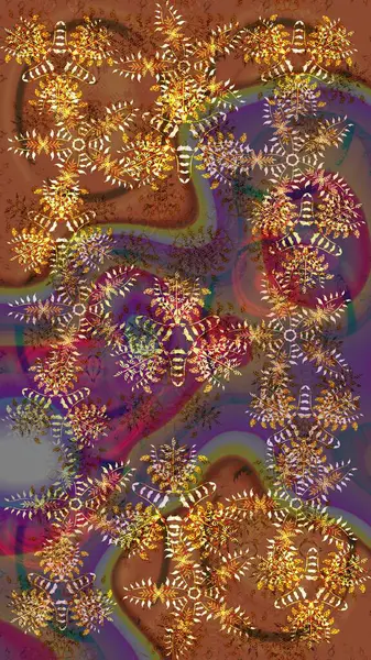 Kahverengi, mor ve sarı renklerde izole suluboya kar taneleri. Kışın sembolü. Raster illüstrasyon kar taneleri. Güzel dekorasyon.