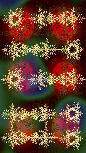 Raster illüstrasyonu. Raster kahverengi, yeşil ve kırmızı kar tanelerinden izole edilmiş. Güzel bir kış süsü. Kar taneleri koleksiyonu.