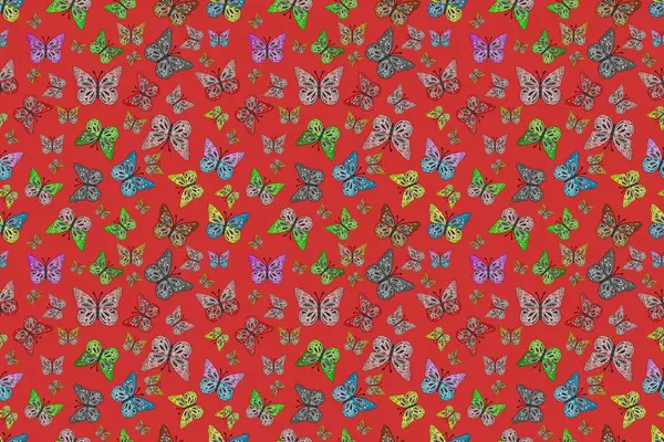 Giysi tarzı için siyah, turuncu ve gri arkaplan üzerine dekorasyon. Farklı renkte kelebeklerden kusursuz. Fantezi renkli resimler koleksiyonu. Tasarım için kelebekler.