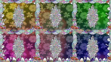 Yeşil renkte etnik çiçeklerle kusursuz bir desen. Asya Tekstil 'inde Raster Çiçek İllüstrasyonu.