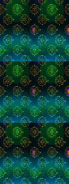 Kusursuz dekoratif arka plan, çiçek mandala. Raster illüstrasyonu. Çiçek. Mavi, yeşil ve siyah renklerde.