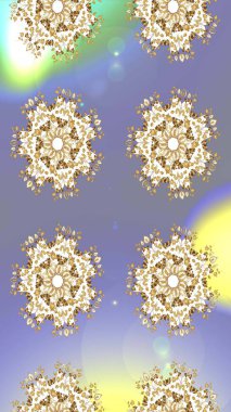 Kar tanelerinin soyut arkaplanlı Noel şablonu. Raster illüstrasyonu. Noel ve yeni yıl moda baskıları için tatil tasarımı. Altın renkler.