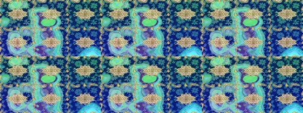 İslam tasarımı. Raster altın tekstil baskısı. Çiçek kiremitleri. Altın elementlerle mavi renklerde altın desen. Çizim desenli oryantal süs.