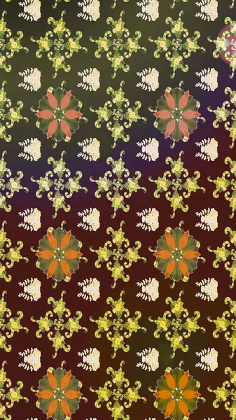 Raster illüstrasyonu. Renkli arka planda izole kar taneleri. Kış kar tanesi, raster arka plan. Yüzey için tekrarlanan doku, ambalaj kağıdı, kahverengi ve yeşil renkler.