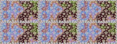 Çiçekli ipek eşarp. 1950-1960 motifleri. El çizimi çiçek unsurları olan soyut, dikişsiz raster deseni. Retro tekstil tasarım koleksiyonu. Nötr üzerine nötr.