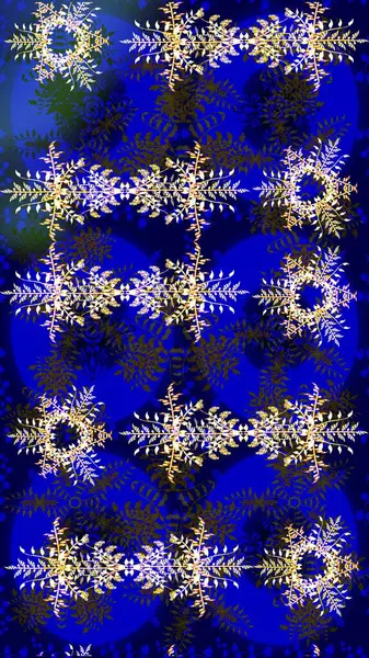 Mavi, gri ve kahverengi kar taneleri. Renkler. Noel ve yeni yıl moda baskıları için tatil tasarımı. Raster illüstrasyonu. Kar tanelerinin soyut arkaplanlı Noel deseni.