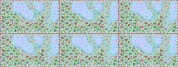 Suluboya soyut parlak desenli kelebek kanatları, retro renkler. Tarafsız ve mavi renkli resimler. Kumaş, tekstil, baskı ve davet için arkaplan.