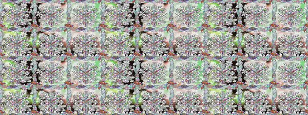 Tarafsız renklerde Asya tekstil tarzında. Çiçeklerle suluboya desenli çiçek deseni. Raster illüstrasyonu.