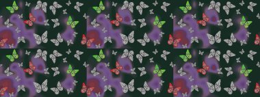 Güve ile Raster Geçmişi. Basit Kadınsı Kart, Davetiye, Yazdırma Kalıbı. Kelebekli yaz arkaplanı mavi renkler. Güzel Kelebek Siluetleriyle Moda Dekorasyonu.