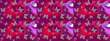 Dekoratif stil. Yetişkin ve büyük çocuklar için boyama kitabı. Soyut renkli arkaplan. Raster illüstrasyonu. Renkli sayfa dekoratif kelebeği. Çizim.