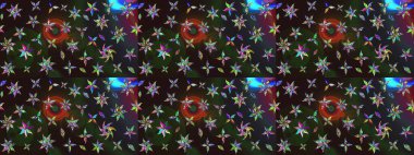 Raster Floral Illustration, Asyalı tekstil. Gri renkli etnik çiçeklerle zarif eskiz deseni.