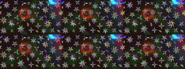 Raster Floral Illustration, Asyalı tekstil. Gri renkli etnik çiçeklerle zarif eskiz deseni.