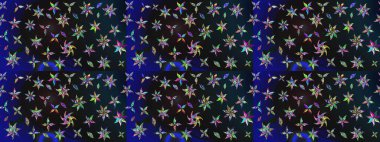 Sevimli çiçek raster deseni. Modaya uygun kumaş deseni. Düz Çiçek Elementleri Tasarımı. Renkli Yaz Teması çizim şablonu.