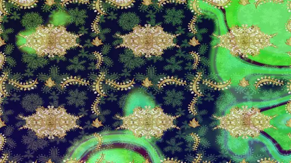 Klasik Raster yeşili ve altın desenli çizim. Klasik klasik klasik arka plan. Geleneksel oryantasyon süsü.