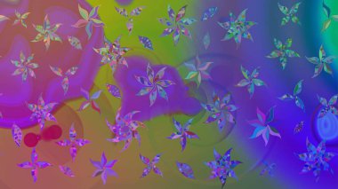 Düz Çiçek Elementleri Tasarımı. Raster illüstrasyonundaki çiçek desenli çizim. Renkli Bahar Teması eskiz kalıbı. Mor renkte çiçekler.