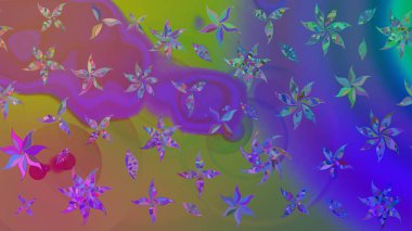 Renkli Bahar Teması eskiz kalıbı. Düz Çiçek Elementleri Tasarım Raster illüstrasyonu. Mor renkli çiçekler. Çiçek eskiz kalıbı geçmişi.