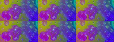 Çiçekli zambakların eskiz geçmişi. Çiçek tasarımı için inanılmaz bir kolaj cenneti tarzı. Parlak çiçekli kolaj çiçekleri mor.