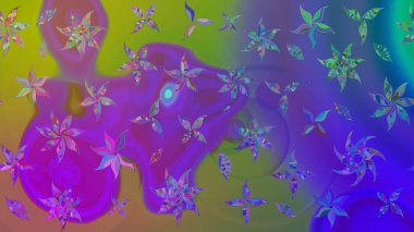 Tekstil için figür. Davetiye ve kartpostal tasarımı için dekoratif çiçek unsurları. Şirin, zarif çiçekler Raster illüstrasyonu. Poster ya da kapak için arka plan. Yapraklı çizim deseni.