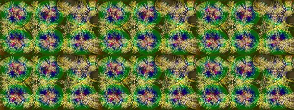 Yuvarlak raster kar tanesi. Renkli arka planda izole tatlı kar taneleri. Soyut kış yeşili, mavi ve sarı süs. Güzel kar tanesi. Raster illüstrasyonu.