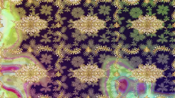 Barok tarzında eskiz oryantal süsü. Kahverengi renkli ve altın elementli geleneksel klasik altın sarısı desen.