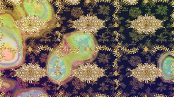 Barok tarzında altın çiçekli süs. Antika altın tekrarlanabilir duvar kağıdı. Damask çizimi tekrarlanıyor. Gri renklerdeki altın element.