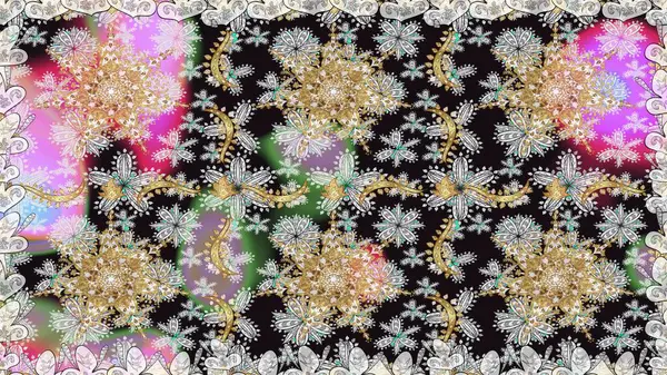 Doğu tarzı arabesk. Raster illüstrasyonu. Altın elementli gri renkler. Raster altın desen. Kusursuz altın desenli bukleler..