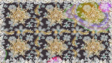 Gri renkli ve altın elementli altın desenli. Klasik klasik klasik arka plan. Kusursuz klasik raster altın desenli. Geleneksel oryantasyon süsü.