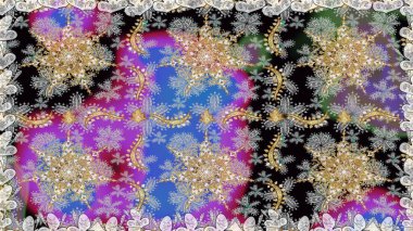 Tasarım için Damask. Altın elementli gri renkte raster.