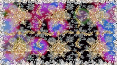 Gri renkli ve altın elementli altın desenli. Raster geleneksel oryantasyon süsü. Kusursuz klasik altın desen.