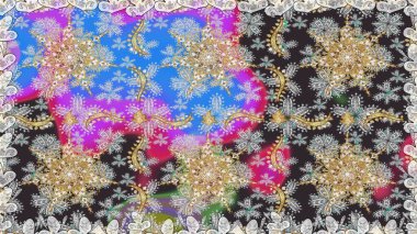 Kusursuz klasik altın desen. Gri renkli ve altın elementli altın desenli. Raster geleneksel oryantasyon süsü.