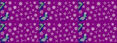 Tekrar eden çiçek arkaplanı, zarif mor çiçek duvar kağıdı. Mor renkler üzerine çiçek desenli çizimler, el yapımı papatyalar, papatyalar..