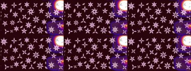 Şirin çiçekli eskiz deseni ve kahverengi renkli yapraklar, suluboya çiçek deseni, duvar kağıdı, kart veya kumaş için fayanslı. Raster illüstrasyonu.