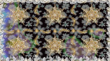 Çizgi sanatı tasarım şablonu için kusursuz sınır. Doğu tarzı element. Gri renklerdeki altın element. Altın desenli çiçek dekoru. Davetiyeler, kartlar, web sayfası için Raster illüstrasyonu.