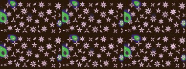 Raster illüstrasyonu. Renkli desenli eskiz deseni, kahverengi çiçekler ve dekoratif elementlerle. Kumaş, tekstil, duvar kağıdı baskısı için. Eski usul. Taslak arkaplan.