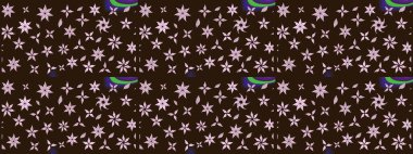 Hediye ambalaj kağıdı, tebrik kartları, posterler ve pankart tasarımı. Raster düz çiçek çizim deseni. Kahverengi renkte çiçekler.